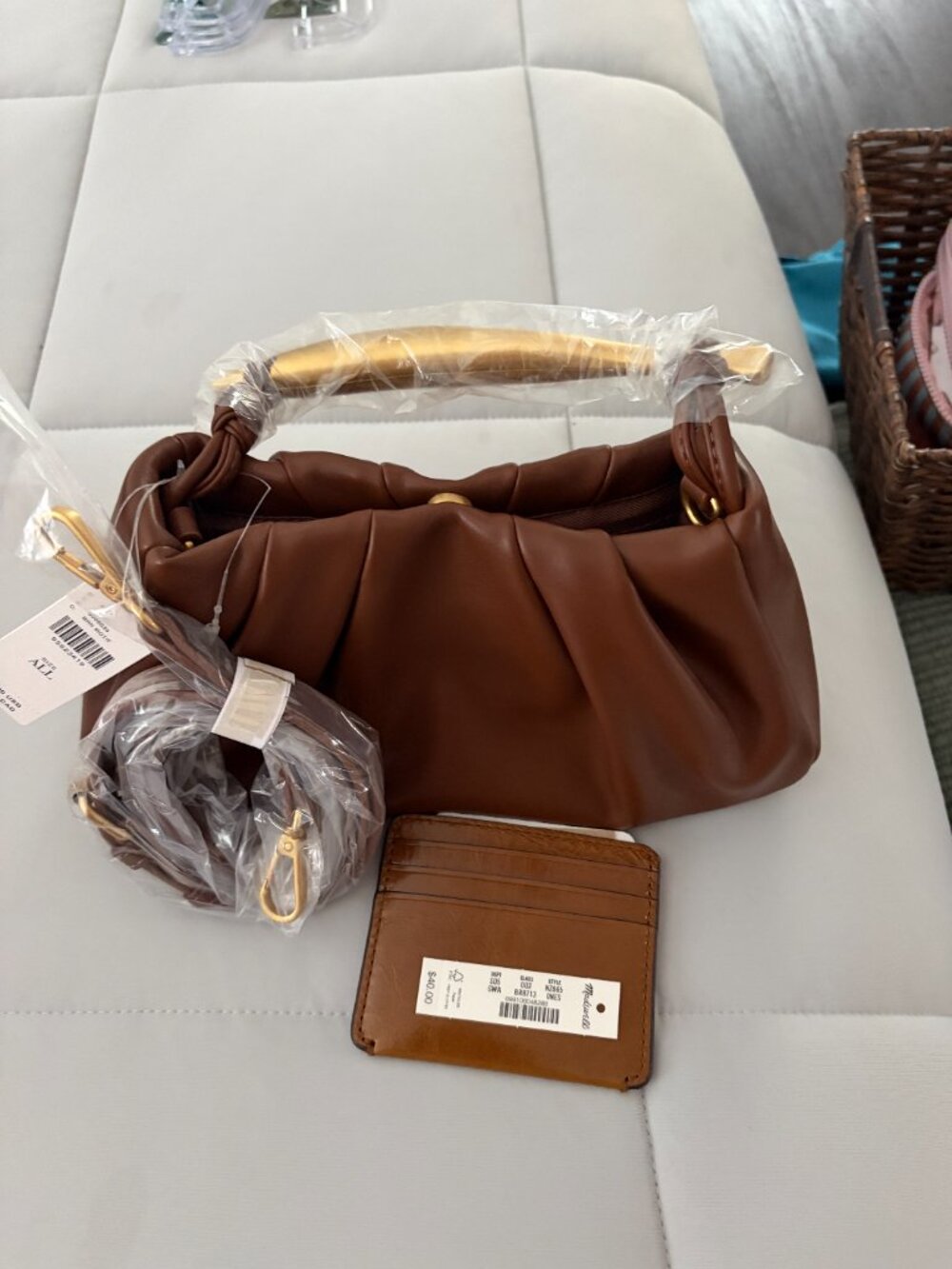 NWT Anthropologie Brown Sardine Handle Bag w/bonus NWT Madewell card wallet